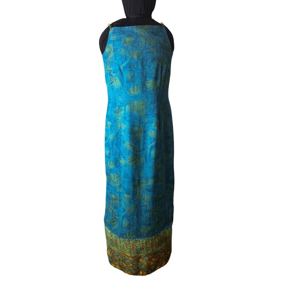 AGB Byer California Teal Green Abstract Print Beaded Strap Maxi Dress Size 10